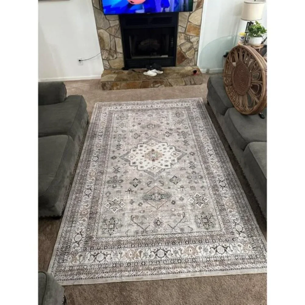 6x9 Beige Vintage Area Rug, Soft Washable Oriental Distressed Carpet for Home